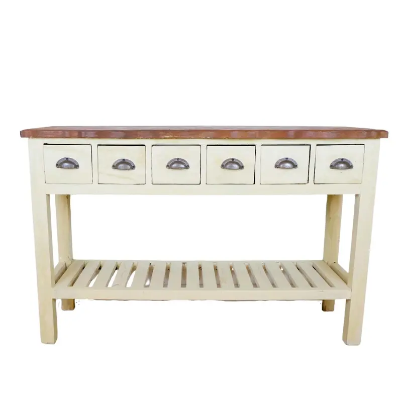 Vintage Teak Painted Console with Drawers