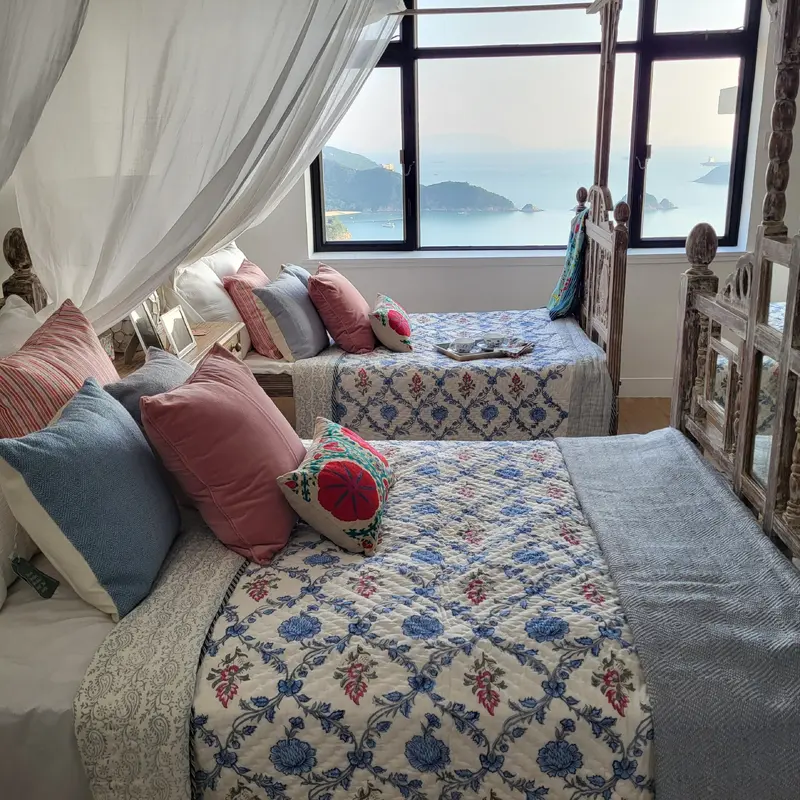 Block Print Quilt Single Blue Floral