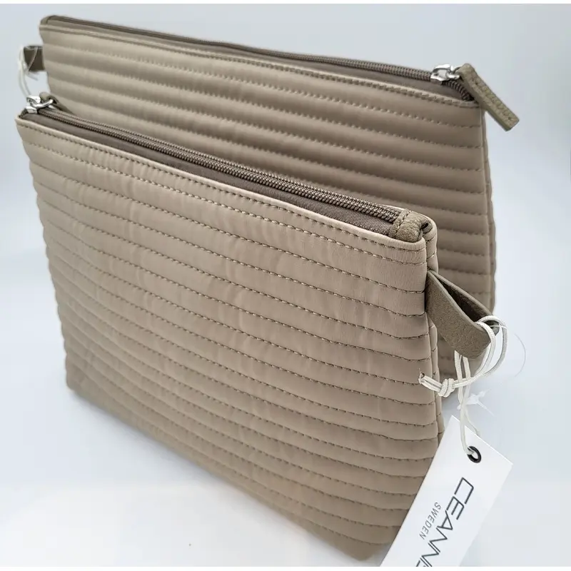 Cosmetic Bag Soft Quilted Stripes Taupe
