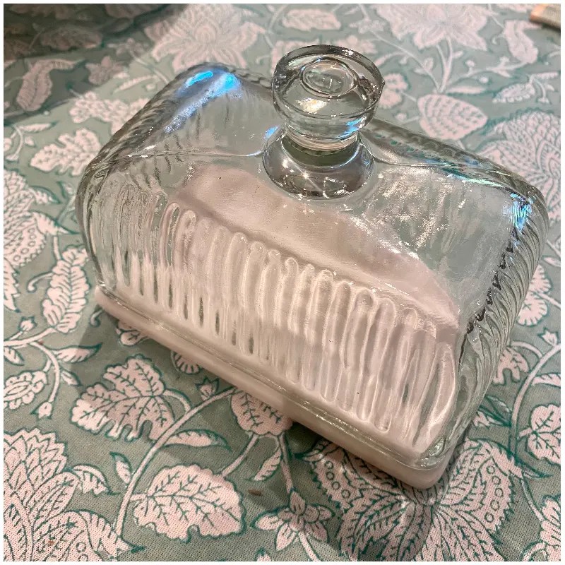 Crown Glass & Marble Butter Dish