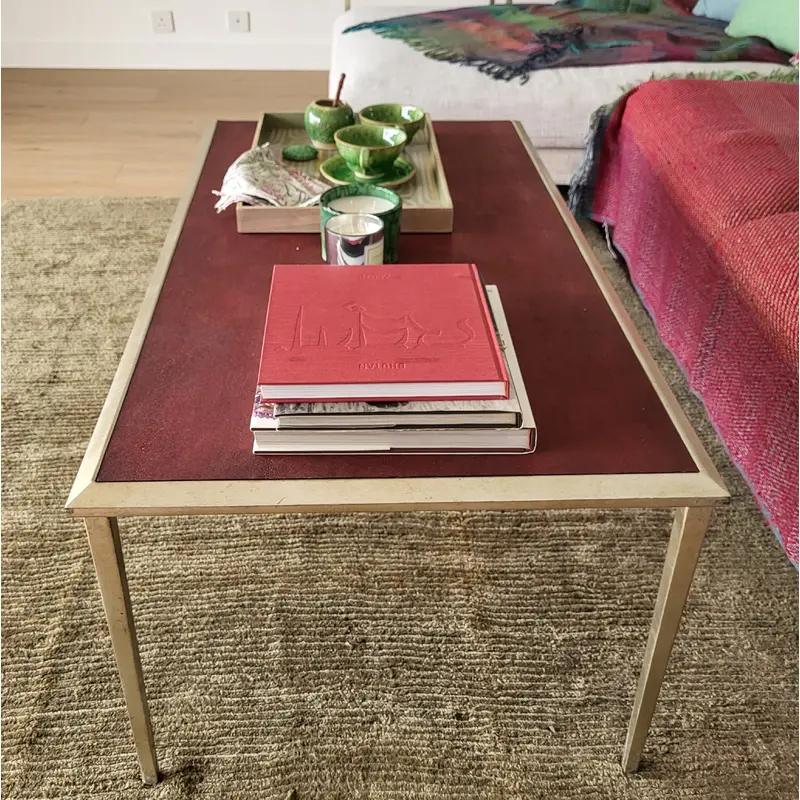 Faux Shagreen Coffee Table Red and Silver