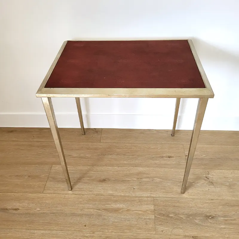 Faux Shagreen Side Table Red