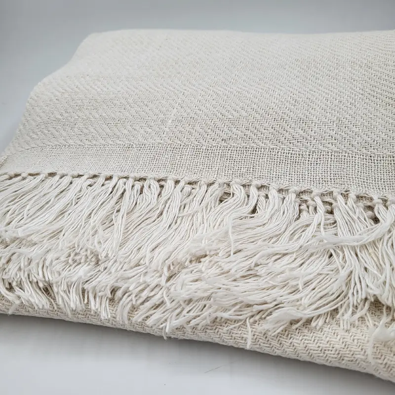 Handwoven Throw Linen & Silk White
