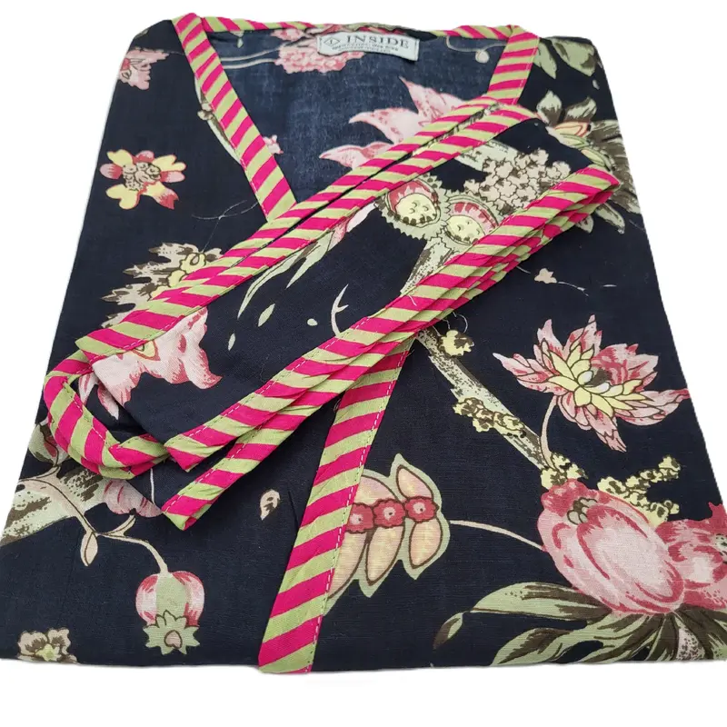 Robe Cotton Block Print Floral Black