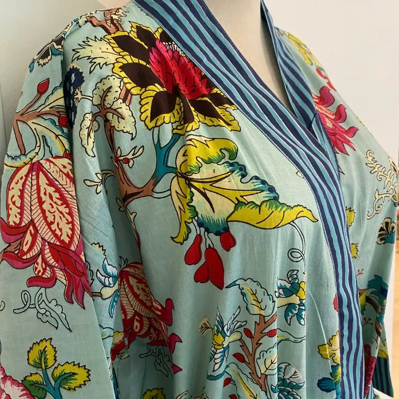 Robe Cotton Block Print Tropical Flower