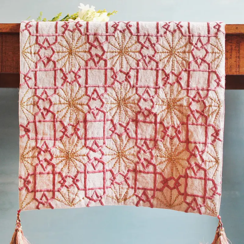 Suzani Linen Runner Pink Silk Sitara