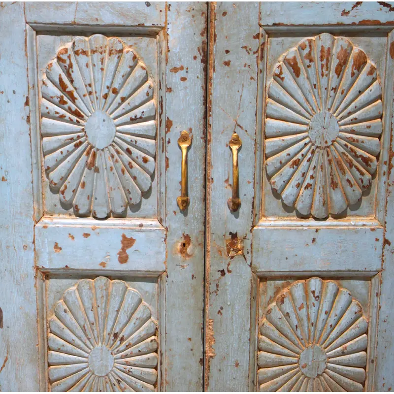 Vintage Teak Painted Cabinet, Turquoise