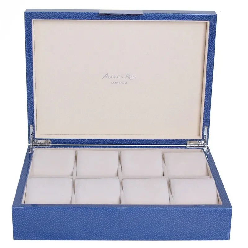 Blue Lacquer Watch Box with Silver Clasp