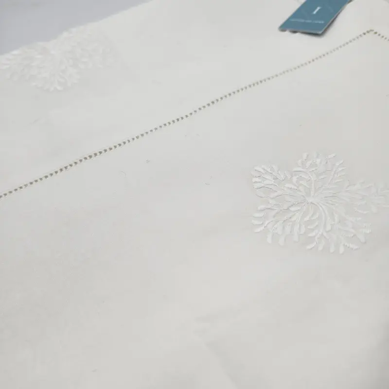 Cotton Runner Hand Embroidered Floral White