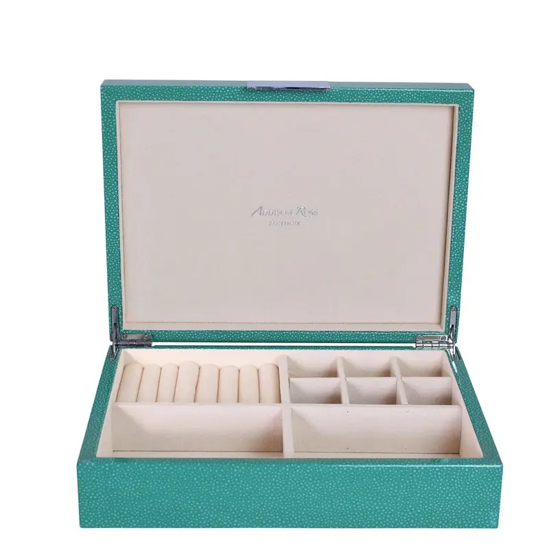 Green Shagreen Jewellery Box  with Silver Clasp