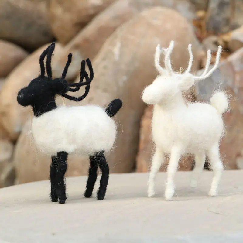 Hand Stitched Felt Black & White Reindeers Set of 2