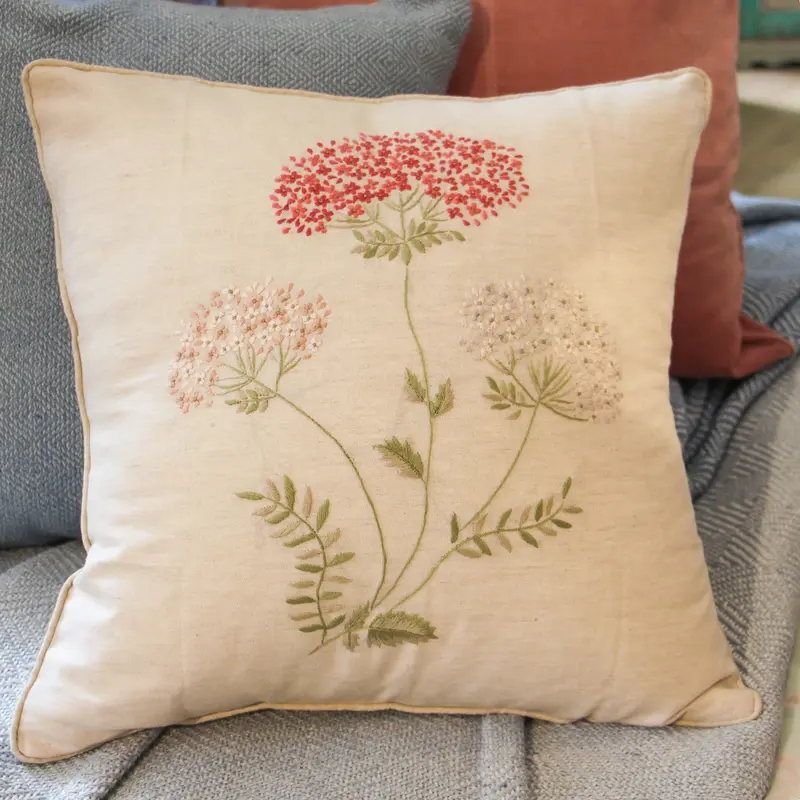 Linen Hand Embroidered Spring Blossom Cushion