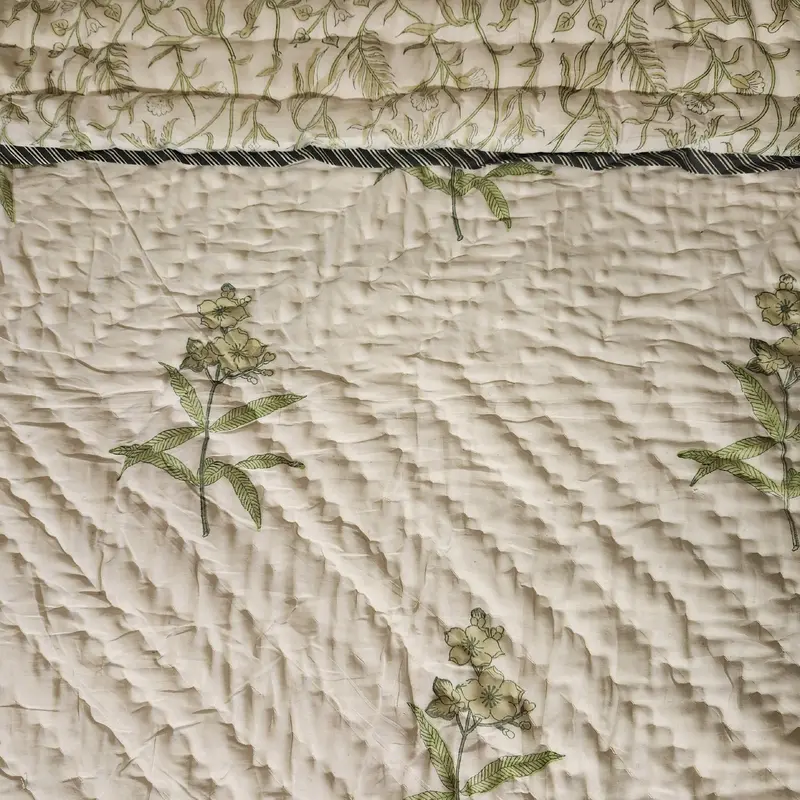 Block Print Quilt King Yellow Flowers