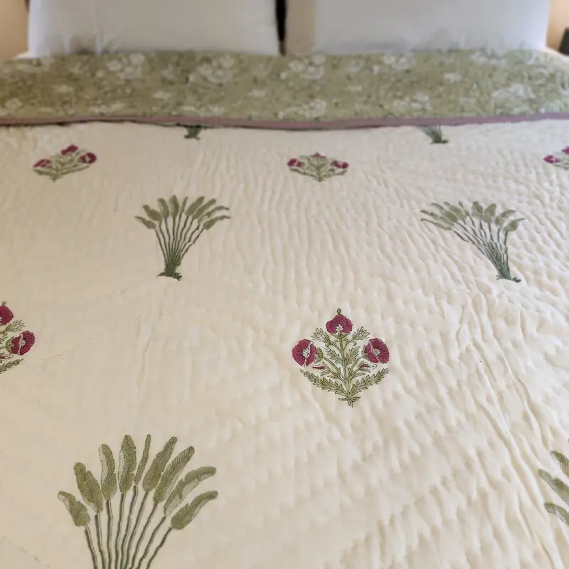 Block Print Quilt Queen Traveller's Palm