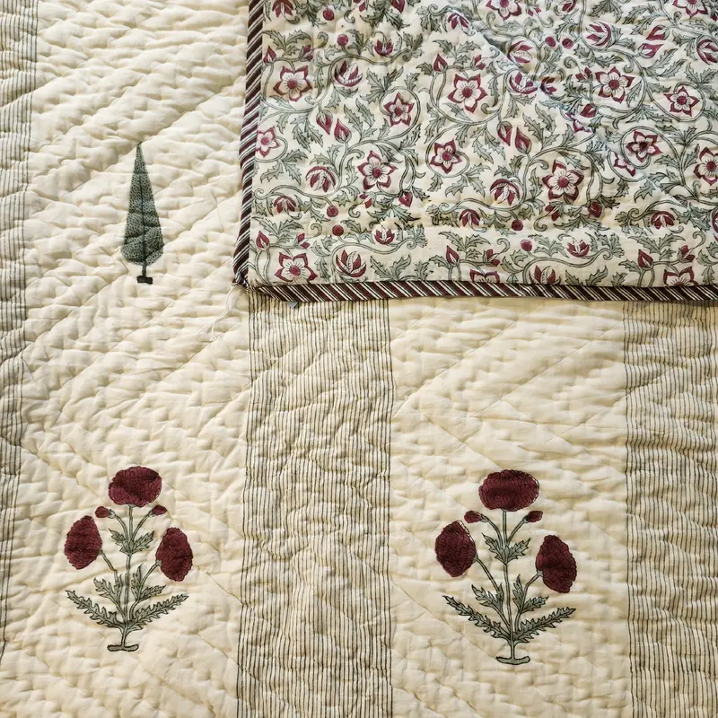 Block Print Quilt Single Poppy Stripe