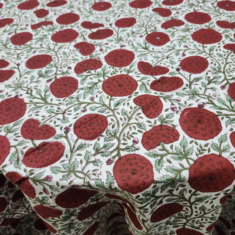 Block Print Round Tablecloth Poppy