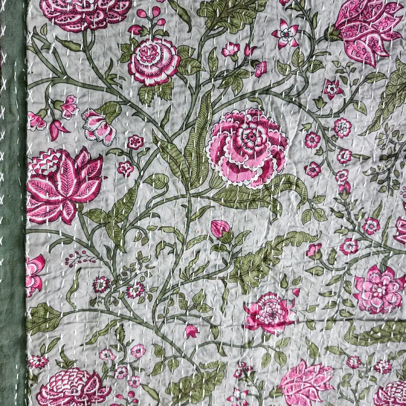 Block Print Tablecloth Kantha Green