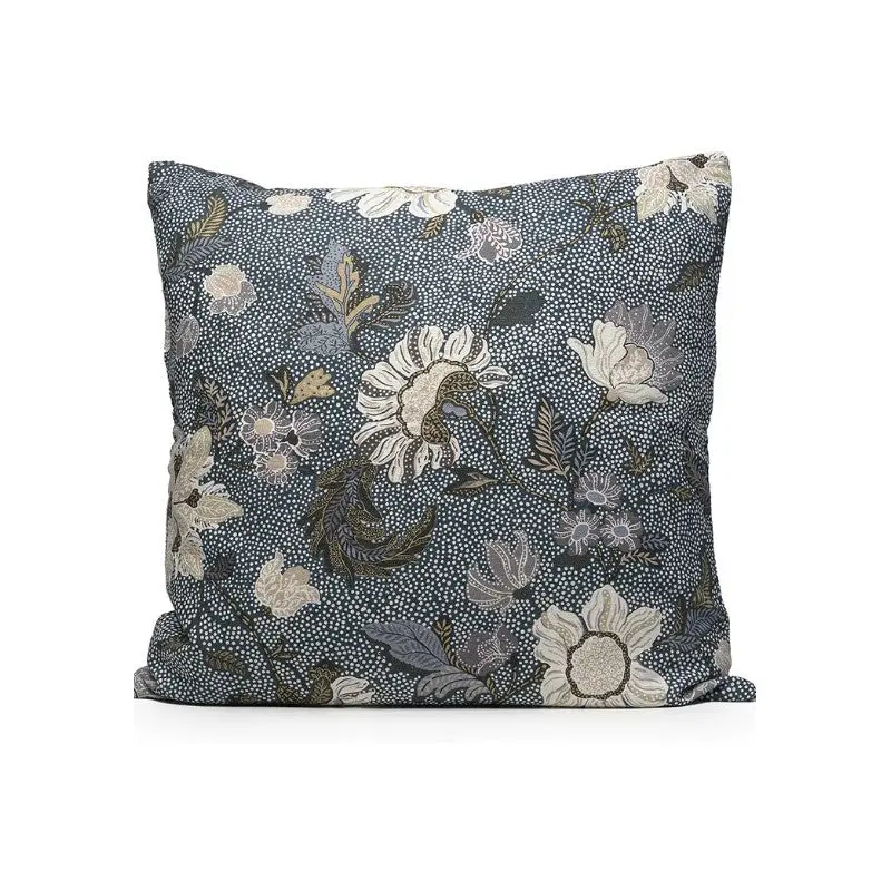 Cushion Flower Linen Denim Blue
