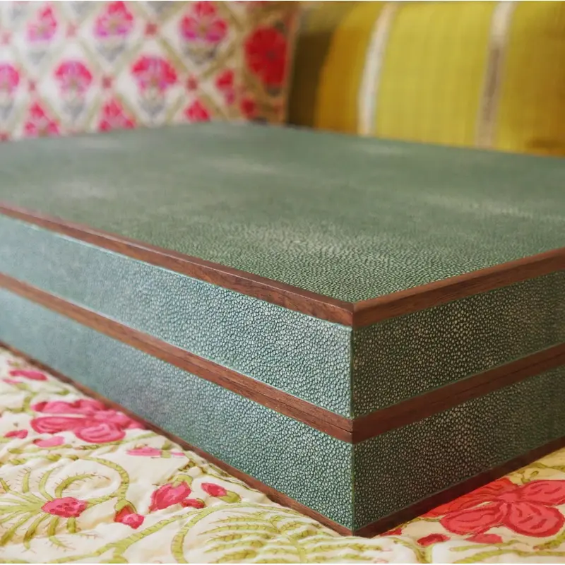 Faux Shagreen Backgammon Board Lincoln Green