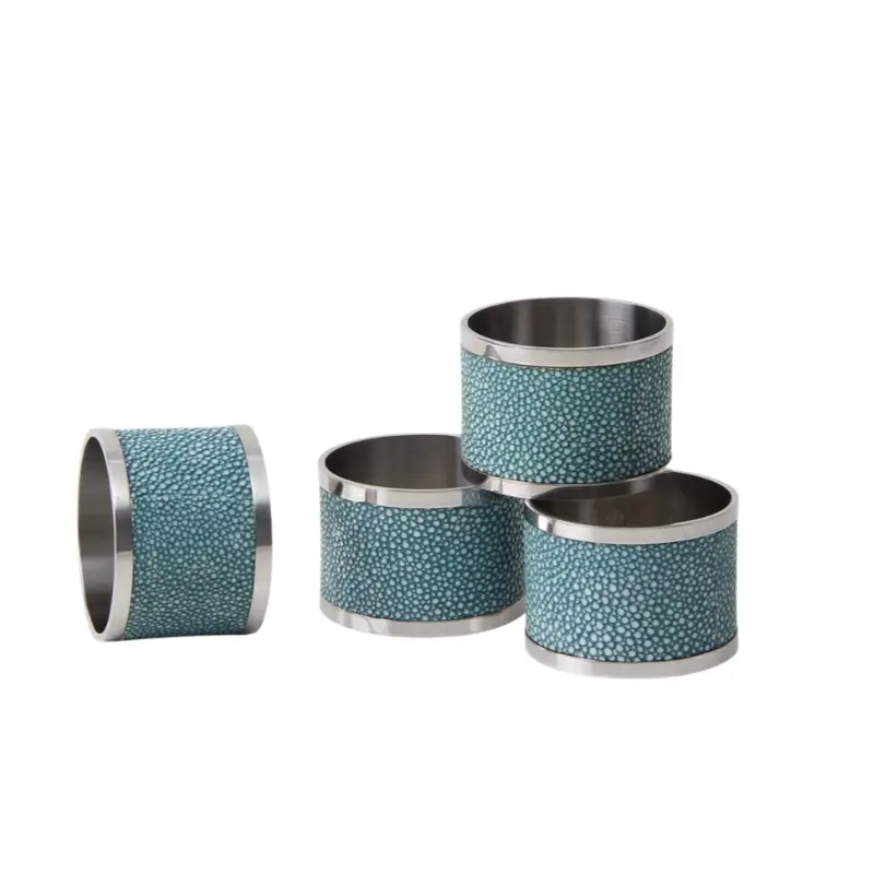 Faux Shagreen Napkin Rings Set of 4 Teal