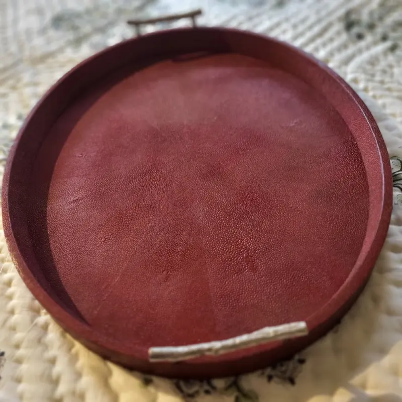 Faux Shagreen Oval Tray Red