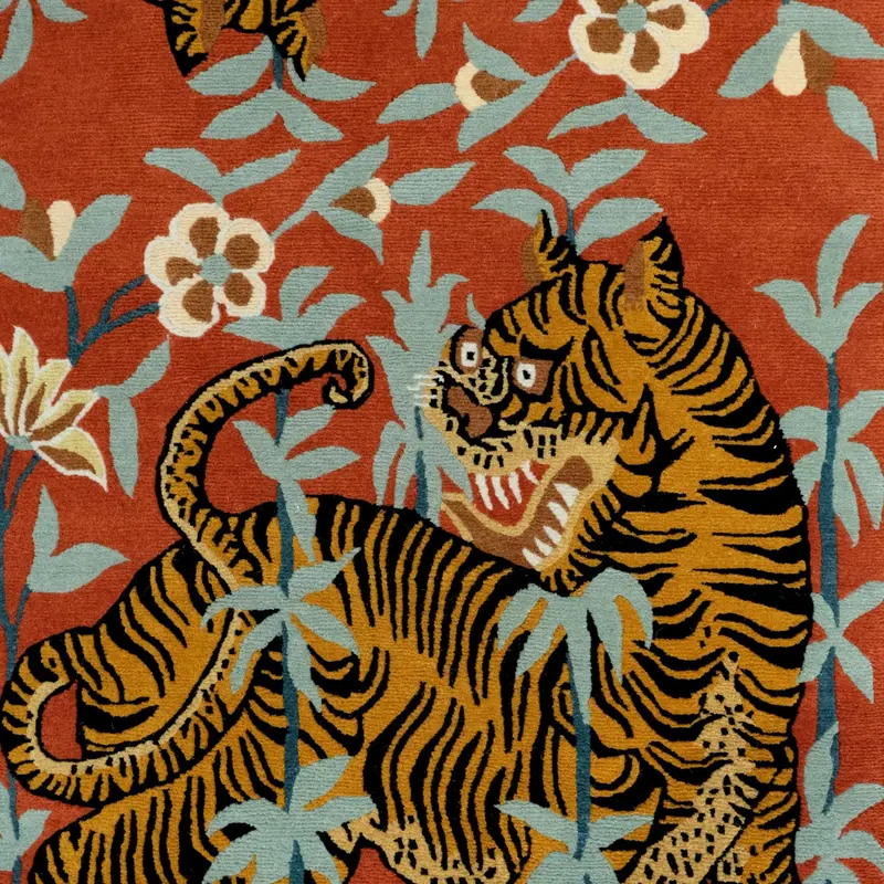 Hand knotted Tiger Rug Red