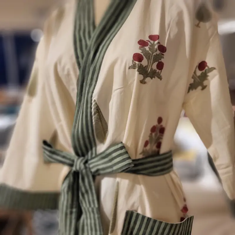 Robe Cotton Block Print Cypress & Poppy