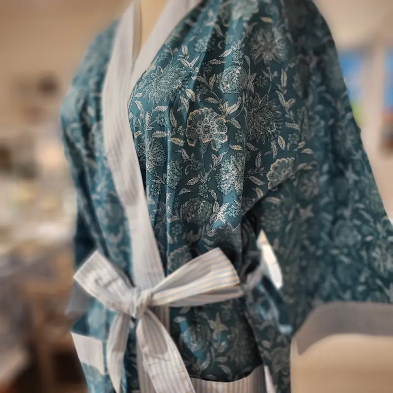 Robe Cotton Block Print Floral Teal