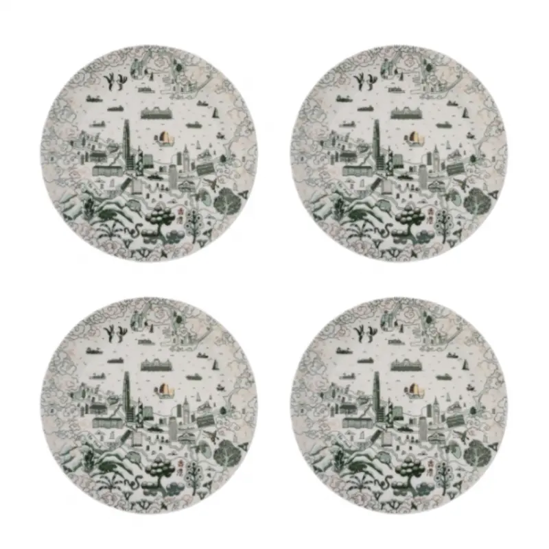 Willow Series HK Pattern Plate 10.5" Green Gold Set of 4