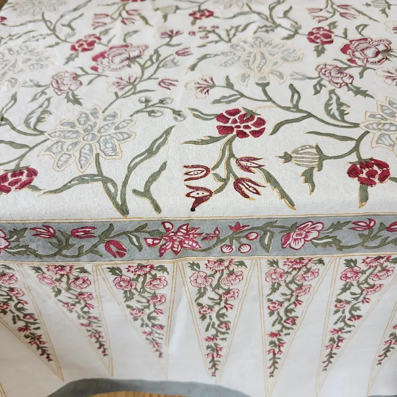 BLock Print Tablecloth Silver Flower