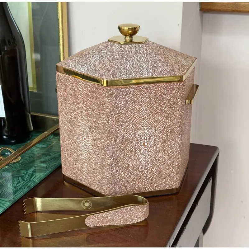 Faux Shagreen Otis Ice Bucket Coral