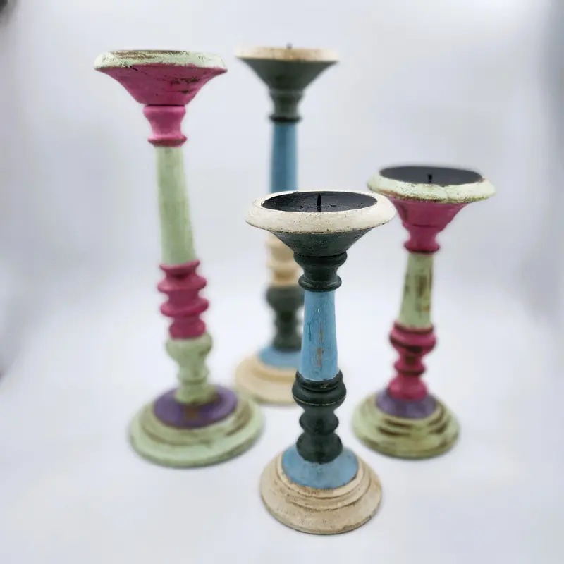 Painted Wood Candle Stand