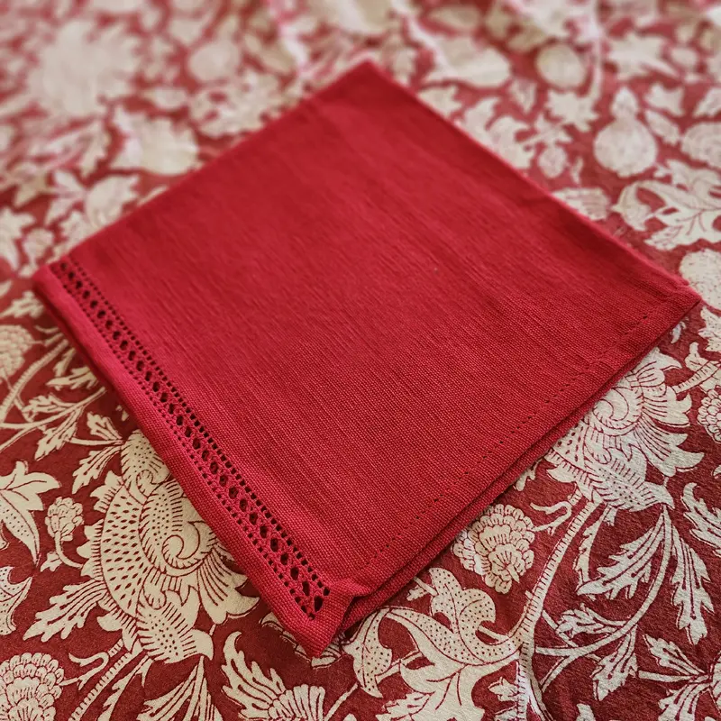 Red Woven Napkin with Hemstitch