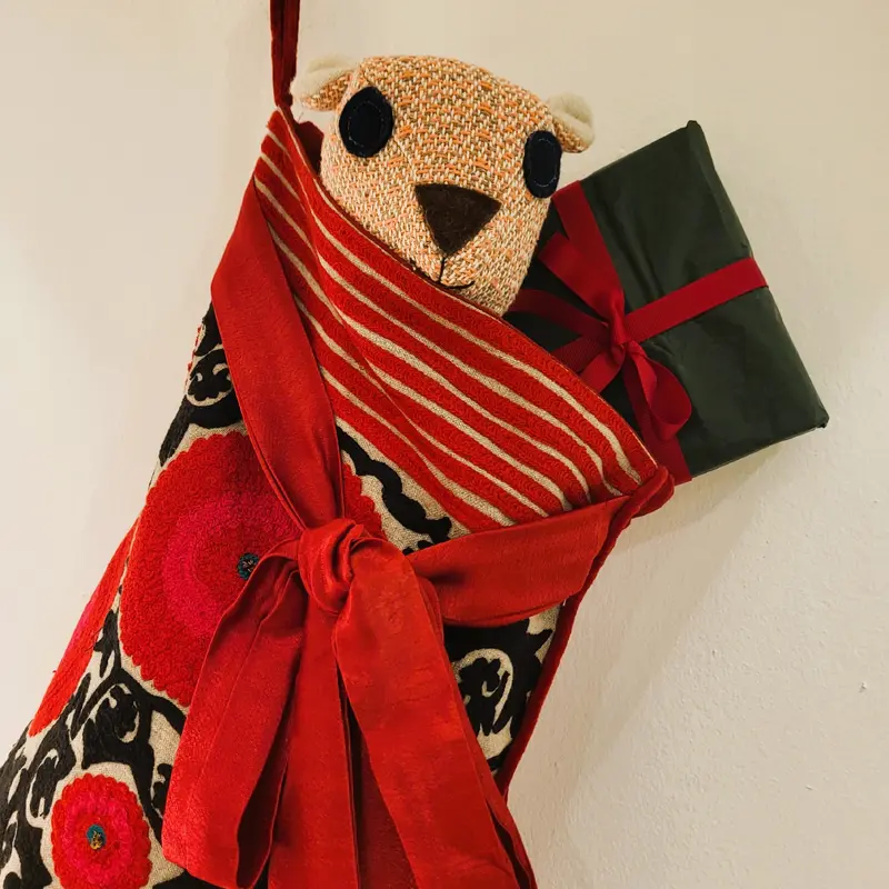 Suzani Christmas Stocking w/ Red Stripes