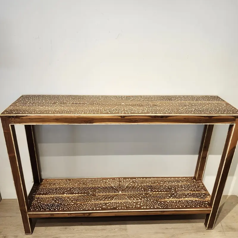 Teak Console Table with Bone Inlay