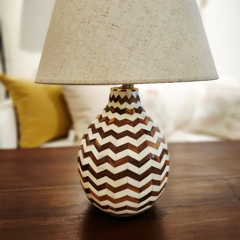 Teak Lamp with Bone Inlay