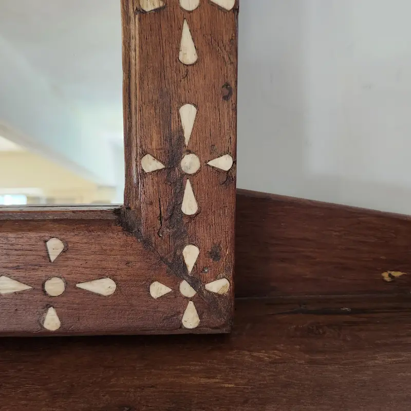 Teak Mirror with Bone Inlay