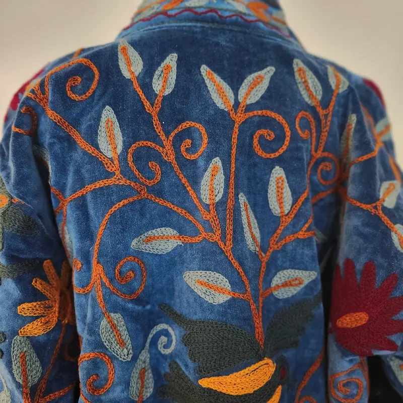 Velvet Suzani Jacket Blue with Pumpkin