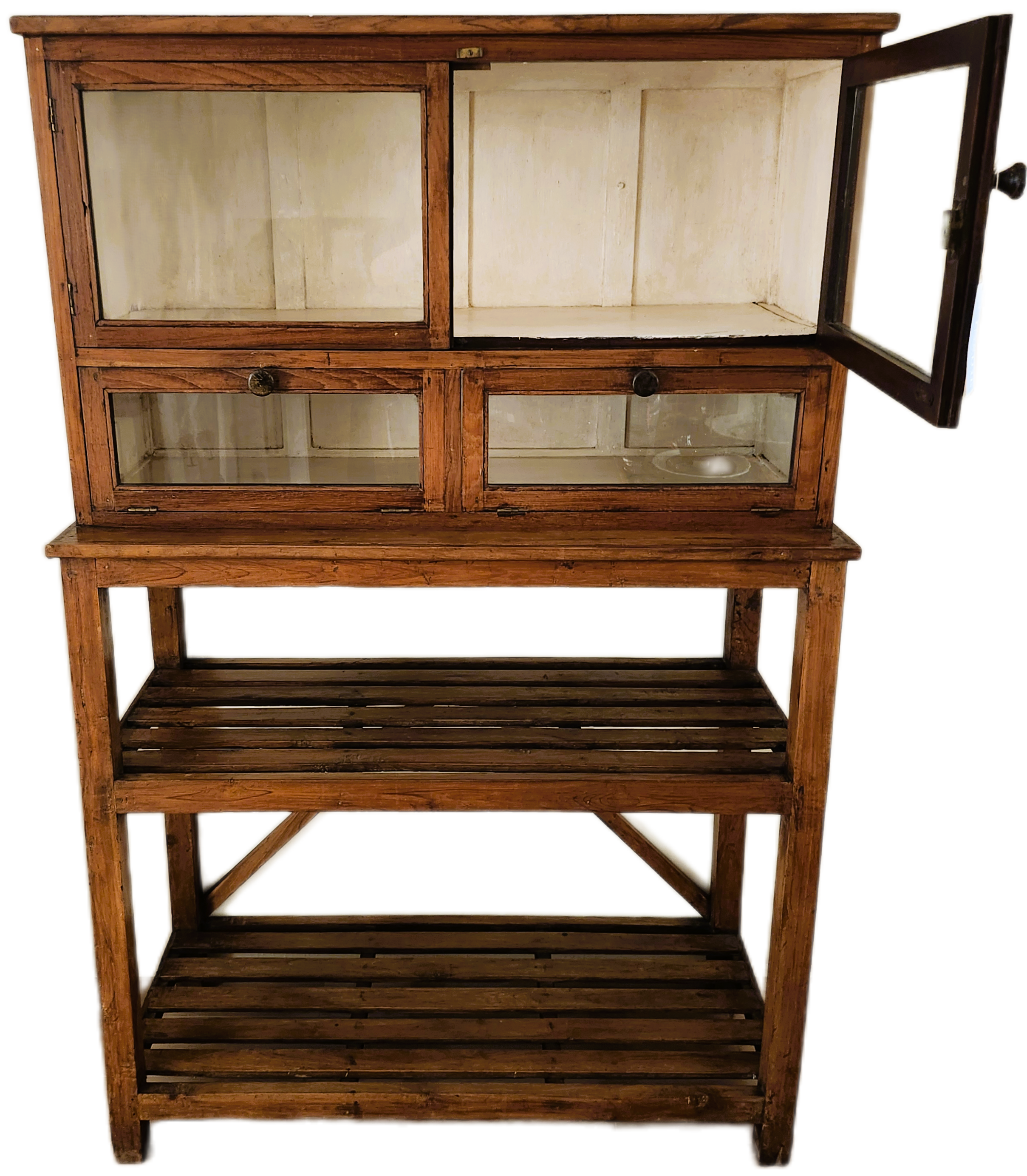 Vintage Teak Cabinet with Glass Doors and Shelves