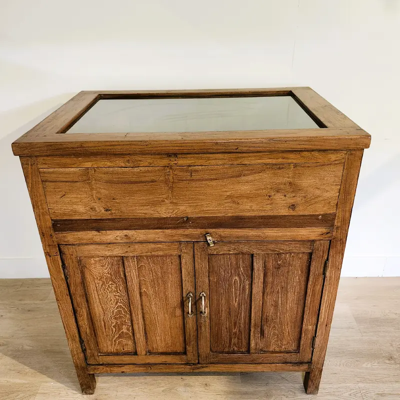 Vintage Teak Chest with Glass Top