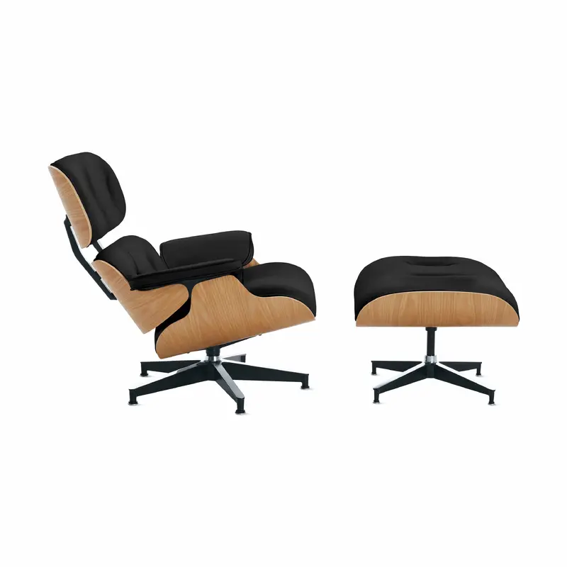 Eames Lounge Chair and Ottoman from Herman Miller - Oak/ Obsidian Black Leather