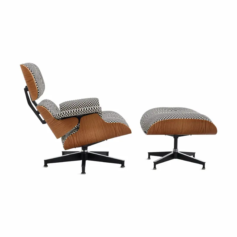 Eames Lounge Chair and Ottoman from Herman Miller - Walnut/ Black & White Checker Fabric