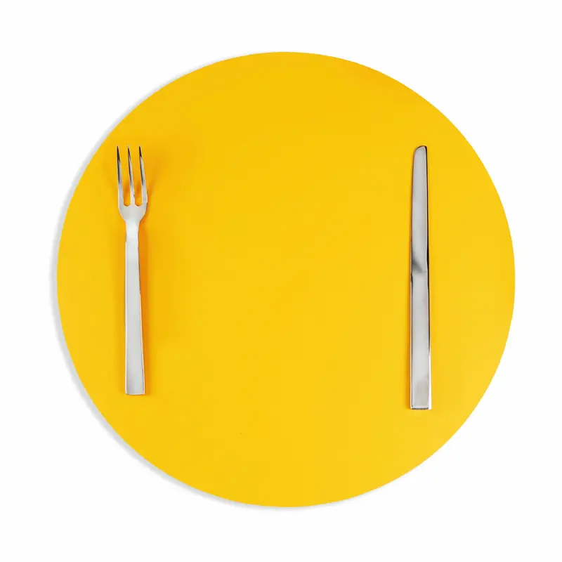 Dual-Sided Recycled Leather Placemat - Yellow/ Light Grey