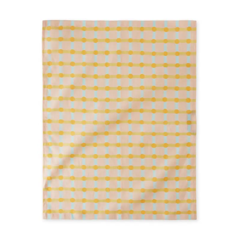 Dot Check Linen & Cotton Tea Towel - Peach/ Gold