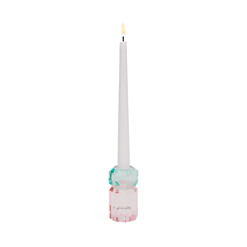 Faceted Crystal Candle Holder - Pink/ Light Mint