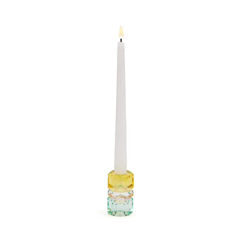 Faceted Crystal Candle Holder - Yellow/ Pink/ Blue
