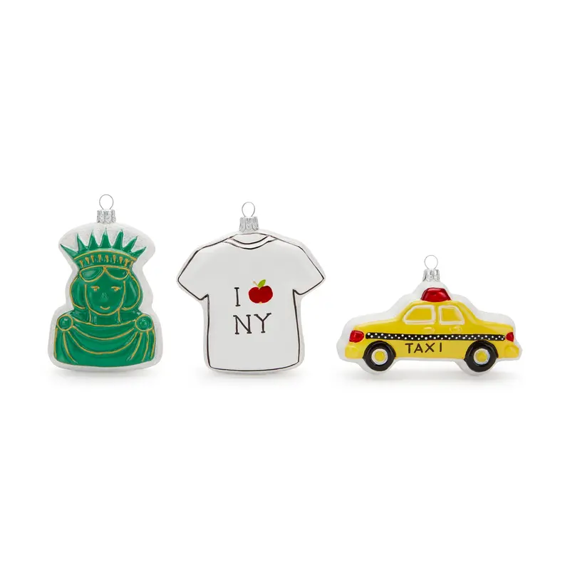 NYC Gingerbread Glass Ornaments - Set of 3