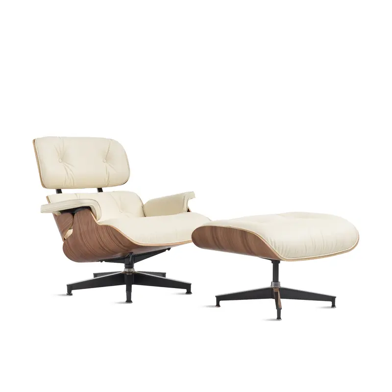 Eames Lounge Chair and Ottoman from Herman Miller - Walnut/ Ivory Bamboo Leather