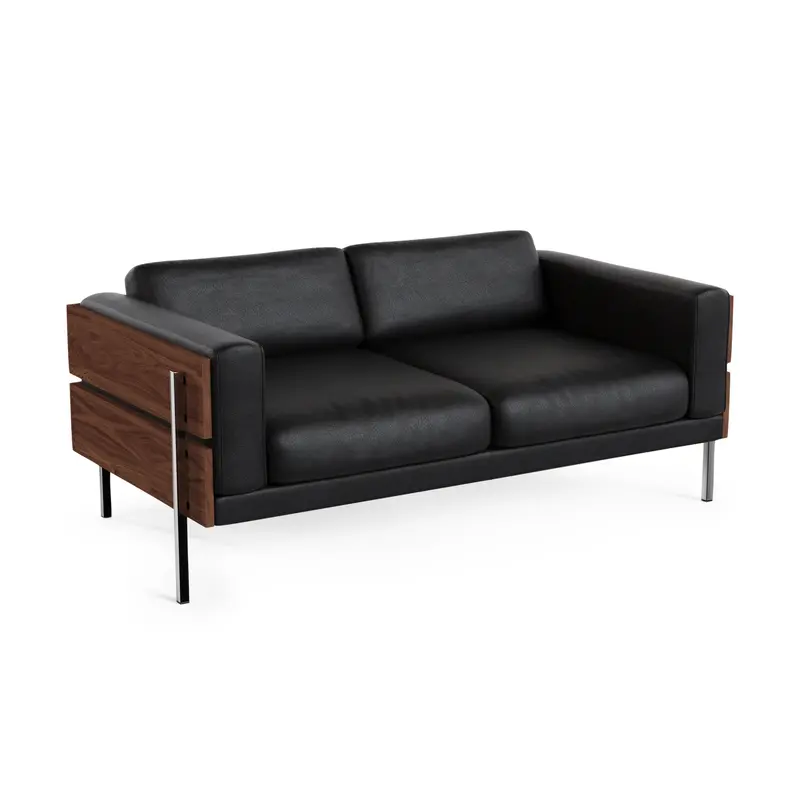 Forum 2-Seater Sofa - Walnut/ Black Leather
