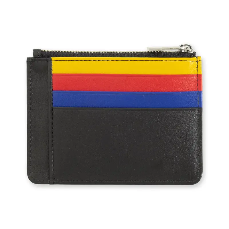 Tiago Leather Zip Card Holder - Black/ Multi